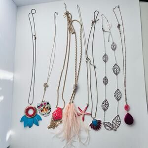 Long Statement Lot Necklaces Feather Tiger Bold Colors Silver Coral Starfish